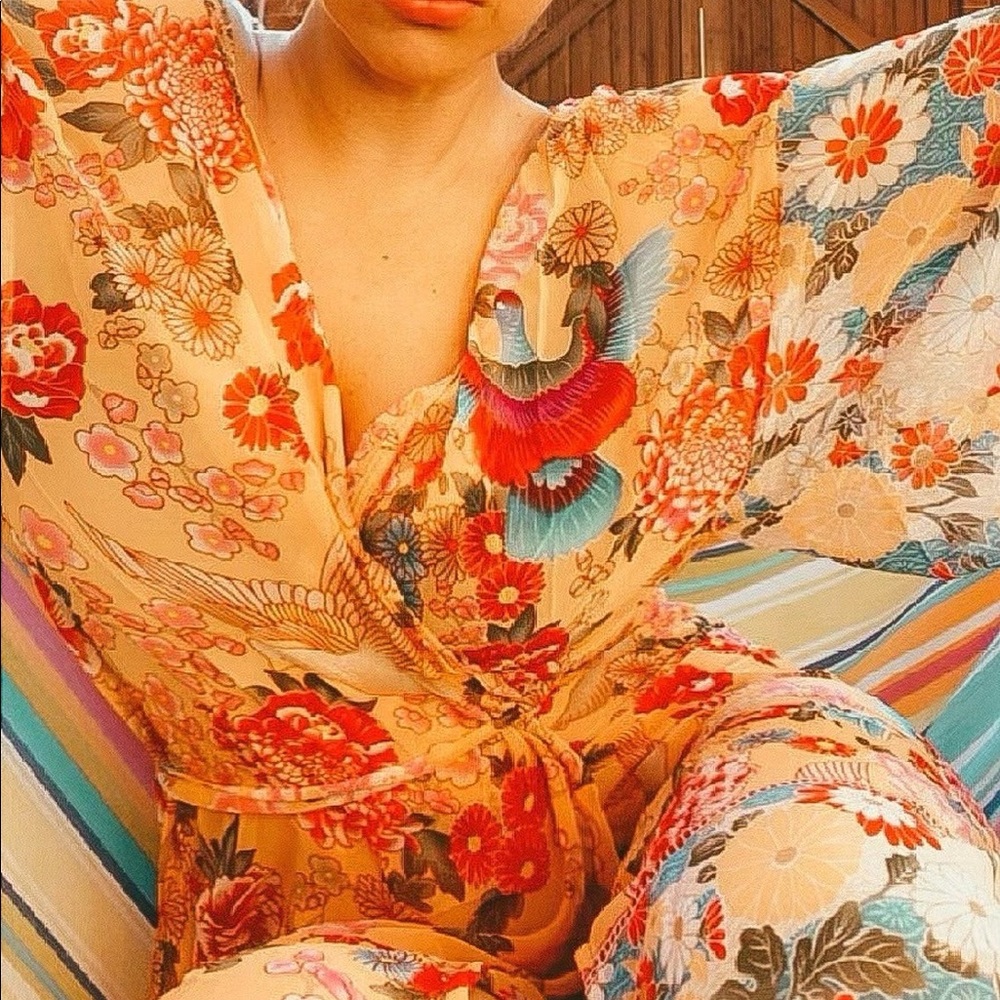 New Bohemian Mixed Print Kimono Cardigan Duster Robe Swim Coverup - Picture 4 of 7